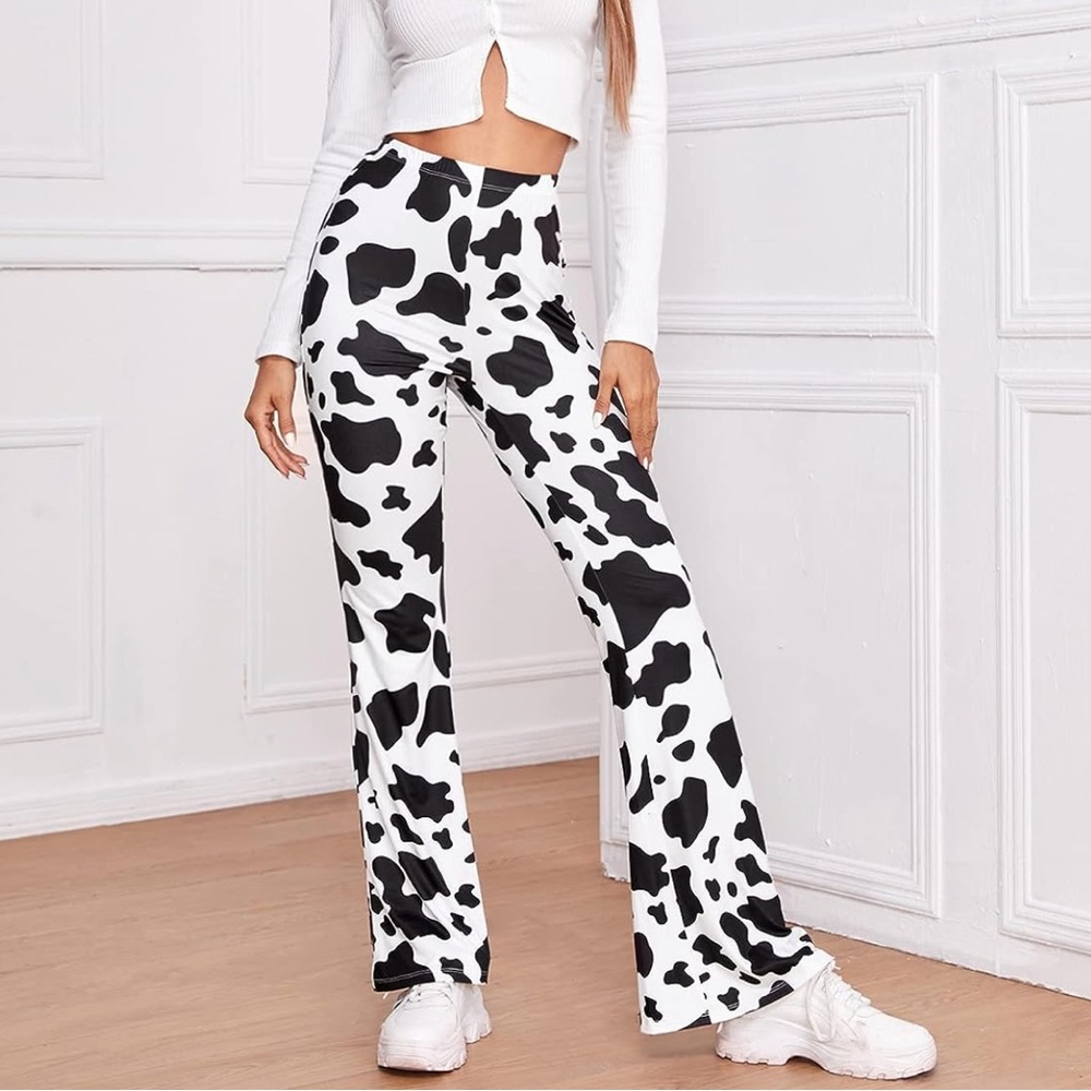 NWT SOLY HUX High Waisted Flare Leggings Cow Print - Size S